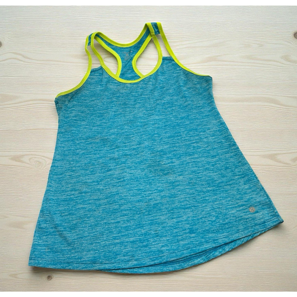 Layer 8 Performance Racerback Active Wear Tank Top Size Small Blue Lime Green